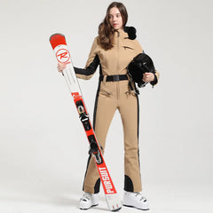 Einteiliger Skianzug für Damen | Wintersportbekleidung in Hellbraun