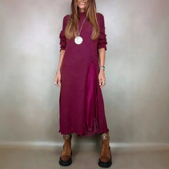 Valérie™ Set mit Langem Satin-Kleid und Feinstrick-Pullover / Zeitlose Eleganz in Jedem Detail! in Weinrot
