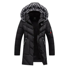 Herren Winterjacke | Langer Steppmantel Mit Kapuze in Schwarz