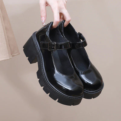 Schwarze Mary Jane Dirndl Schuhe für Damen | Plateau
