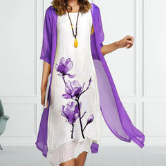 Daisy | Blumenmuster Transparent Cardigan Zweiteiliges Set in Lila