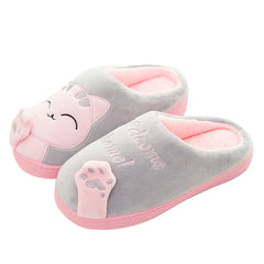 Damen Hausschuhe mit Katzen-Design | Weich und Warme in Rosa / Grau 2