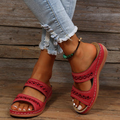 Boho-Slip-On-Sandalen mit Cut-Outs für Damen in Rot