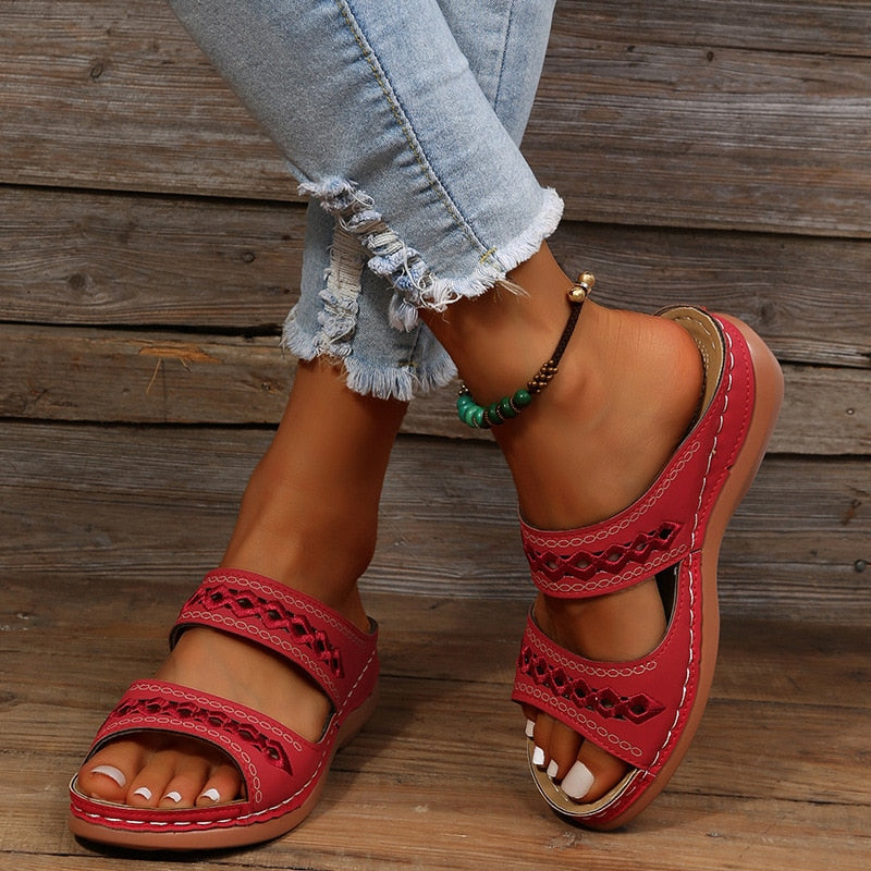 Boho-Slip-On-Sandalen mit Cut-Outs für Damen