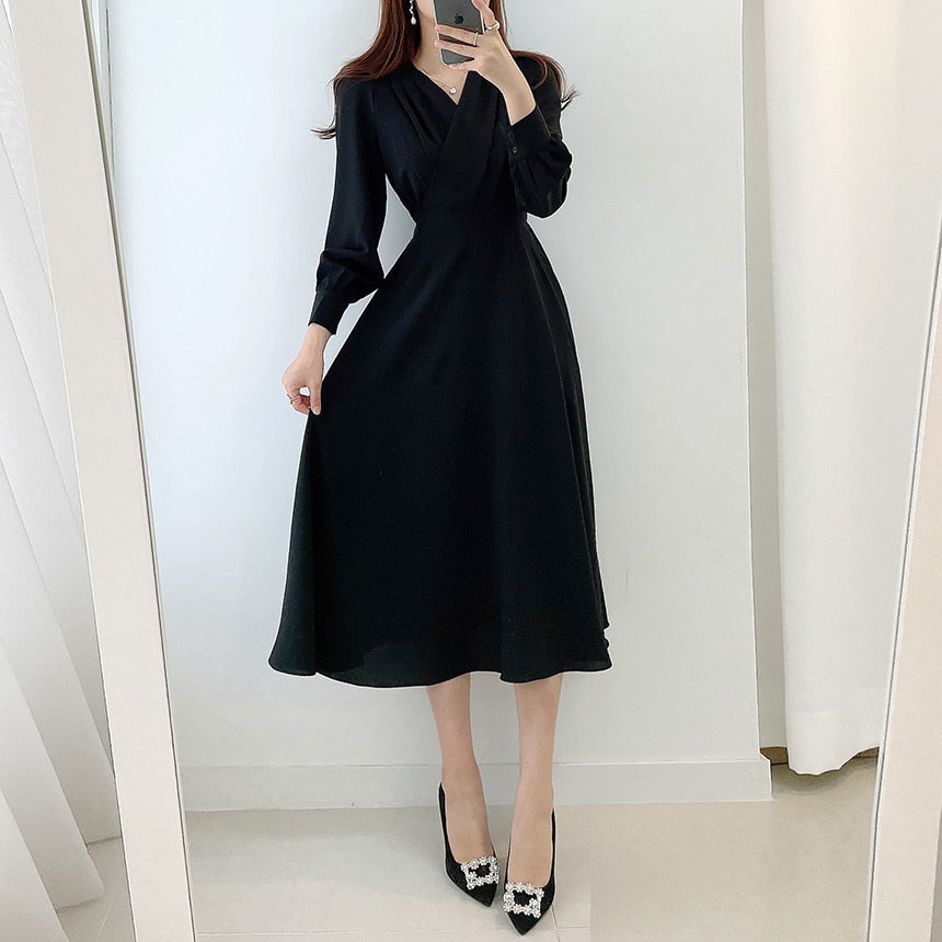 Monique - V-Ausschnitt Puffärmel Kleid