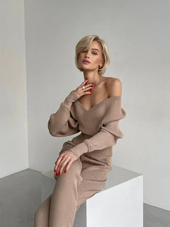 Alexandra | Sportliches zweiteiliges Set mit Pullover und Hose in Khaki