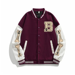 Beatrice | Harajuku Varsity Collegejacke mit Kunstleder-Ärmeln in Violett