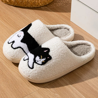 Bequeme Hausschuhe mit Katzenmotiv | Warme