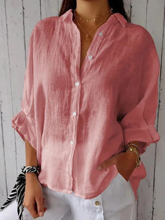 Damen Sommer Button Down Hemd | Langarm in Rosa
