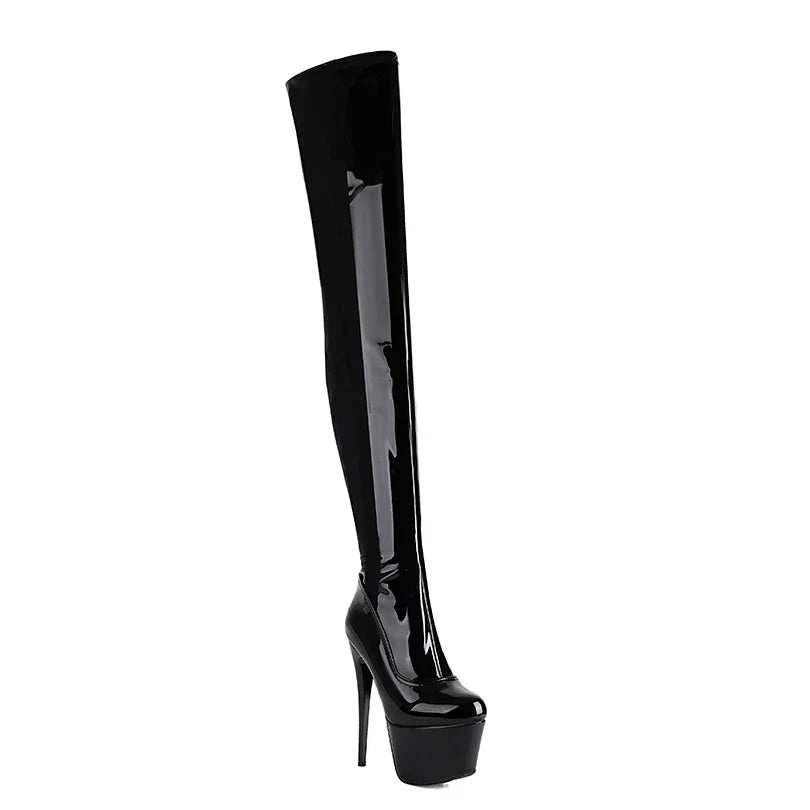 Damen Overknee Stiefel | Hoher Stiletto-Plateau