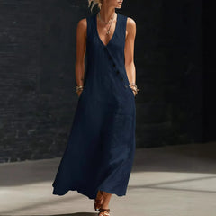 Antonella™ Midikleid mit Eleganten Knöpfen und V-Ausschnitt in Dunkelblau