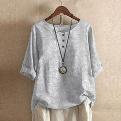 Damen Vintage Bedruckt Kurzarm Bluse in Hellgrau