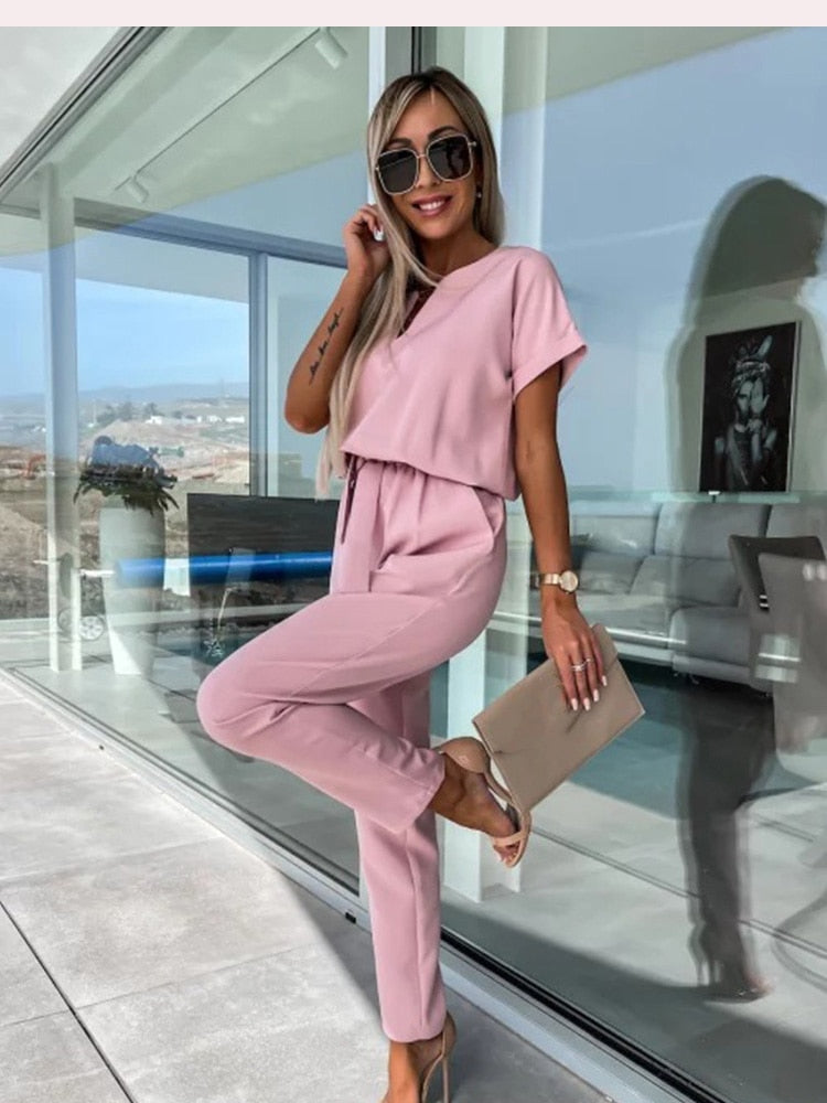 Kurzarm-Jumpsuit mit Gürtel für Damen