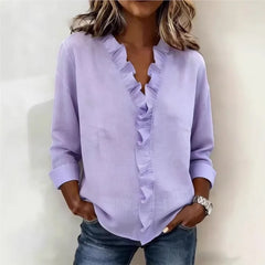 Sorelle™ Bluse mit Vertikalem Rüschendetail und Zeitlosem Stil in Helllila