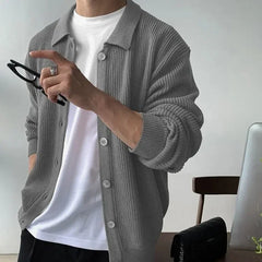 Preston™ Strickjacke aus hochwertigem Trikot mit strukturiertem Kragen / Die neue Ikone des eleganten Herrenstils! in Grau
