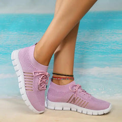 Damen Mesh-Schnürsneaker für Alle Jahreszeiten in Hellviolett