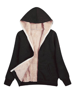 Warme Fleece Jacke mit Kapuze für Damen | Langarm in Schwarz