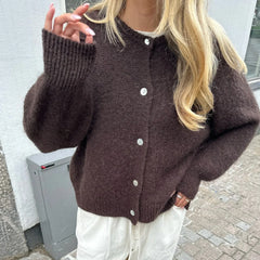 Hannah - Flauschiger Strick-Cardigan mit Knöpfen für Damen in Braun