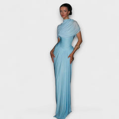 Langes Kleid mit Rollkragen in Blau