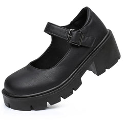 Schwarze Mary Jane Dirndl Schuhe für Damen | Plateau in Mattschwarz