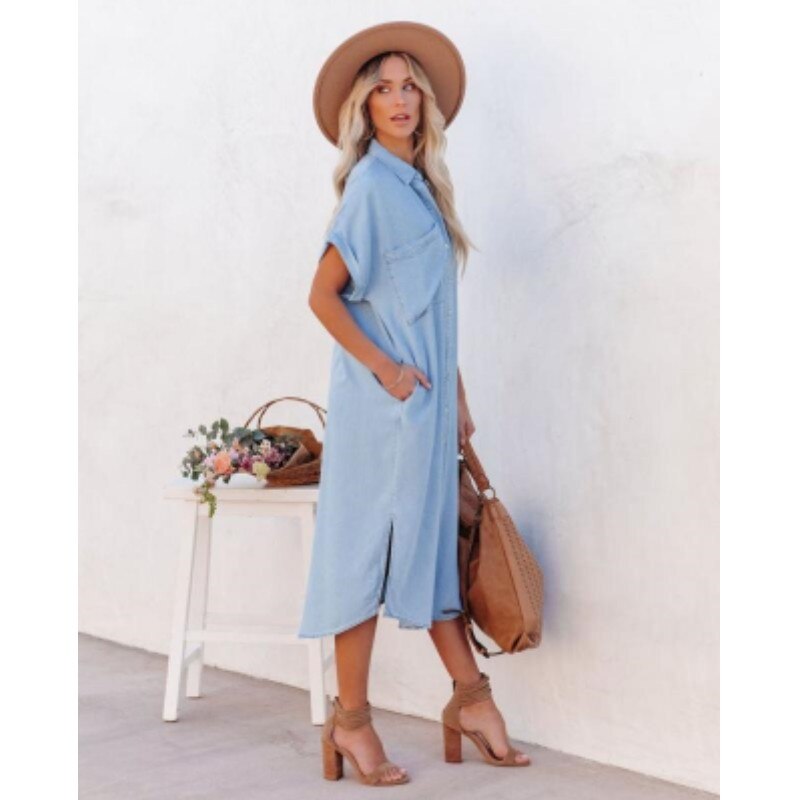 Oversized Knöpfen Hemdkleid für Damen