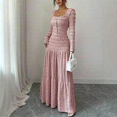 Úrsula™ Langes Kleid aus Plissiertem Strick mit Vorderer Knopfleiste in Rosa