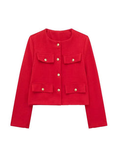 Elsie - Klassischer Tweed-Blazer - Herbstmode in Rot