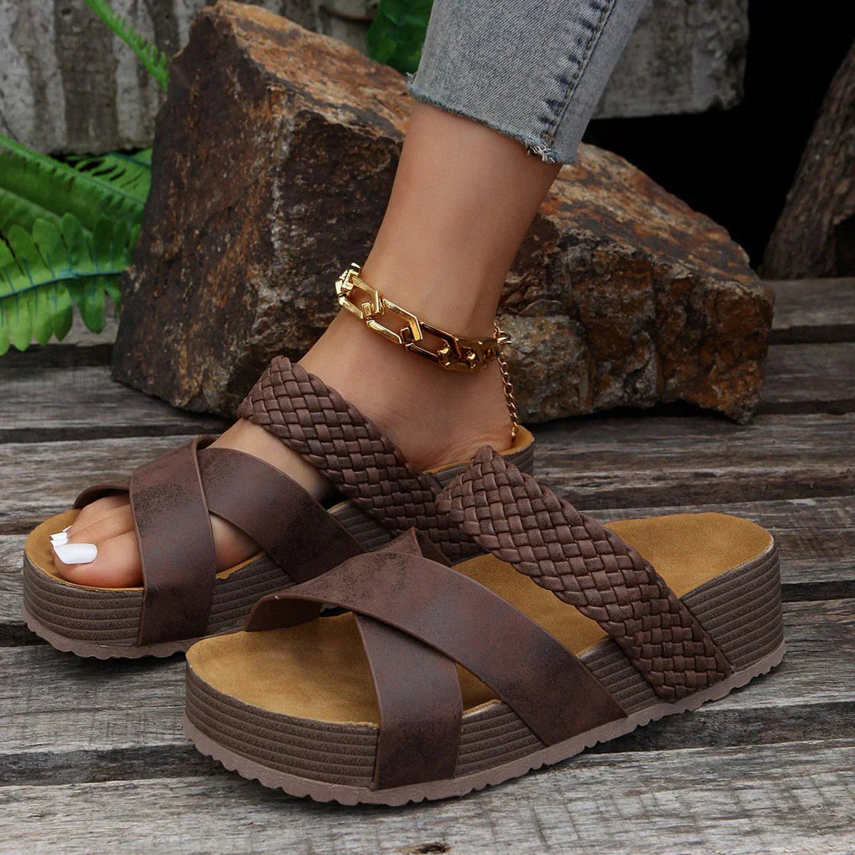 Damen Sommer-Gummisandalen mit Gekreuztem Flechtdesign