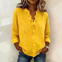 Sorelle™ Bluse mit Vertikalem Rüschendetail und Zeitlosem Stil in Gelb