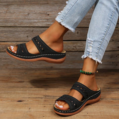 Boho-Slip-On-Sandalen mit Cut-Outs für Damen in Schwarz