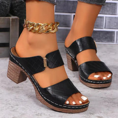 Sophia | Fußgewölbestütze Blockabsatz Sandalen in Schwarz