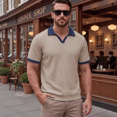 Windsor™ Polo Aus Strukturierter Strickware Mit Kontrastkragen in Khaki