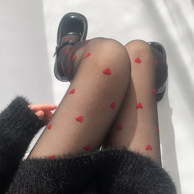Stylische Damen-Strumpfhose im Herz- und Punkt-Stil