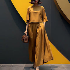 Sofia™ Set mit Lockerer Cropped-Bluse und High-Waist Culotte in Gelb