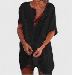 Magdalena | Damen Sommer Lockeres Tunika Midikleid in Schwarz