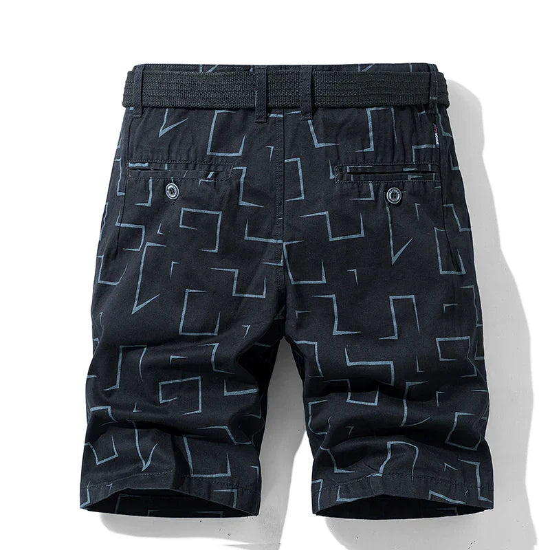 Summer thin multi pocket pure cotton workwear shorts men's oversized loose straight leg five point casual over knee beach shorts