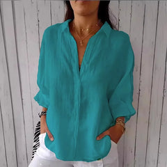 Damen Sommer Button Down Hemd | Langarm in Blauer See