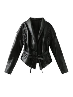 Madonna - Lederjacke mit Gürtel - Crop-Stil in Schwarz