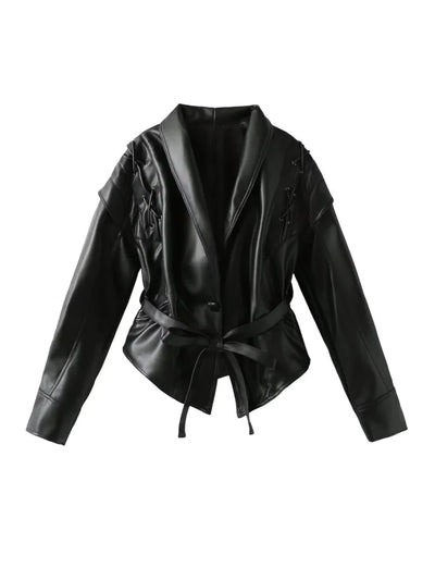Madonna - Lederjacke mit Gürtel - Crop-Stil