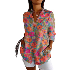 Damen Bedrucken Button Down Hemd | Langarm in Blumen