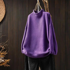 Barbara | Damen Oversized Hohem Kragen Pullover in Lila