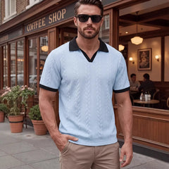 Windsor™ Polo Aus Strukturierter Strickware Mit Kontrastkragen in Blau