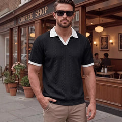 Windsor™ Polo Aus Strukturierter Strickware Mit Kontrastkragen in Schwarz