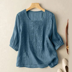 Reagan | Blumenmuster Schlitzausschnitt Bluse in Blau
