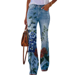 Sylvia™ Flared-hosen in Hellblauer Denim mit floralem Print