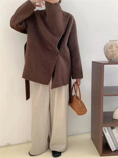 Velmira | Seide und Wolle Mantel in Kakao Mocha