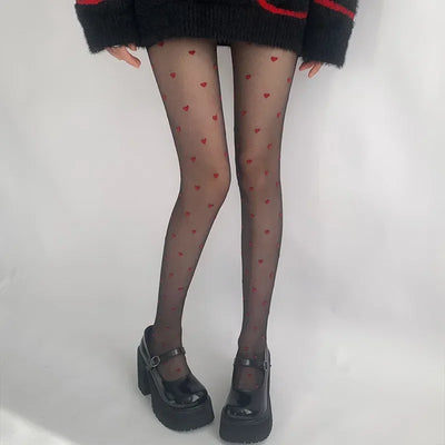 Stylische Damen-Strumpfhose im Herz- und Punkt-Stil