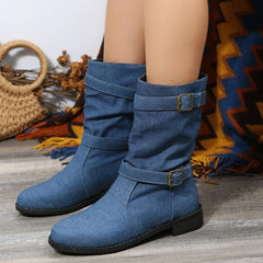 Montana™ Stiefel aus Denim mit Mittelhohem Schaft und Dekorativer Schnalle / Authentizität und Stil in Jedem Detail! in Blau