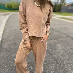 Sunday™ Set aus weichem Sweatshirt mit lockerer Passform / Entspannt, weich und stilvoll! in Khaki