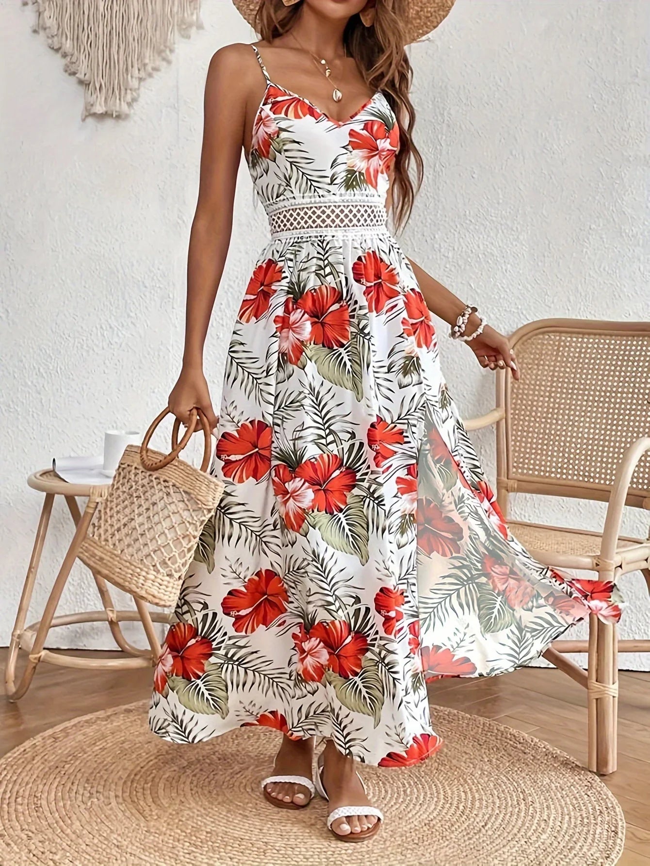Damen Sommer Kleid mit Blumenmuster | Maxi